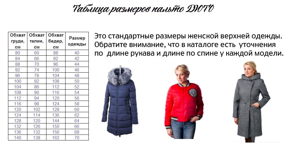 Размер пальто